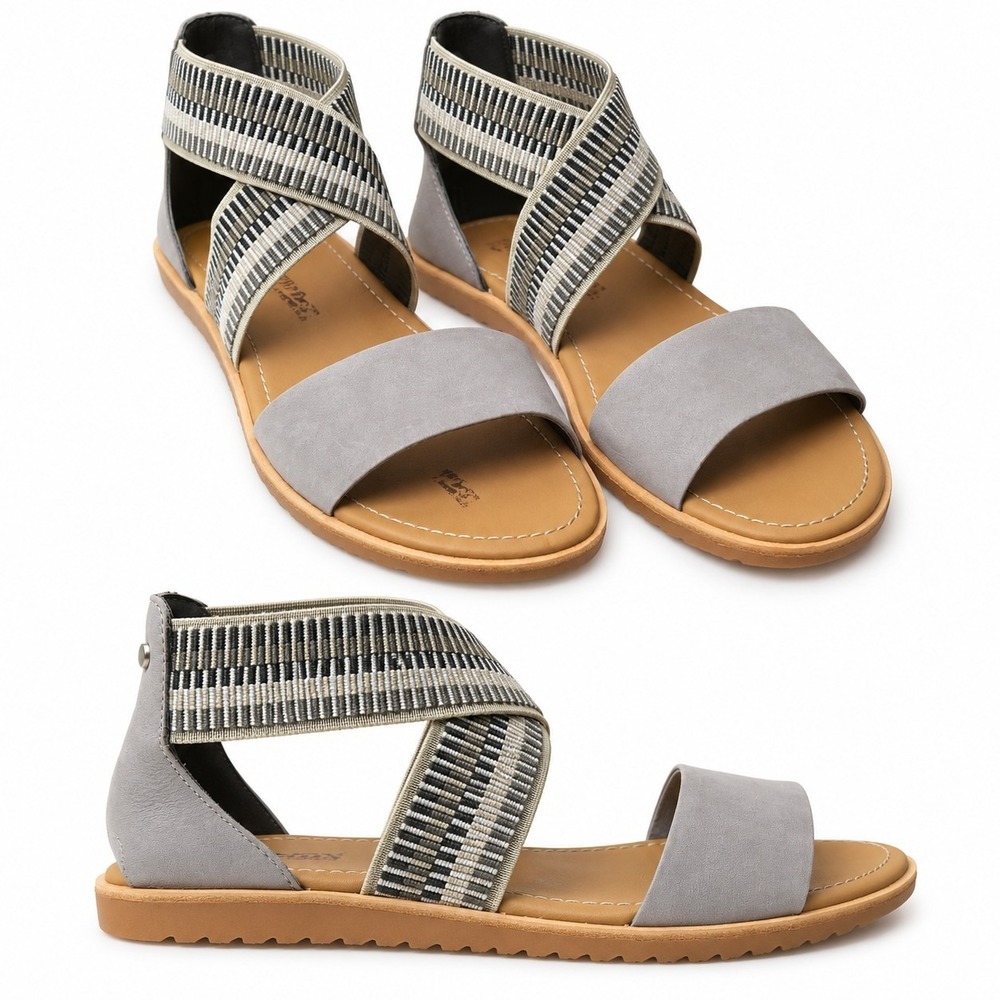 SOREL Ella Dove Leather Elastic Strappy Roman Sandal Wmns Sz 8.5 Gray New/no box
